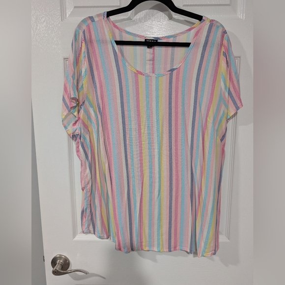 Torrid Pastel Stripes Abby Georgette Button Back Short Sleeve Blouse Size 2 - Picture 1 of 8